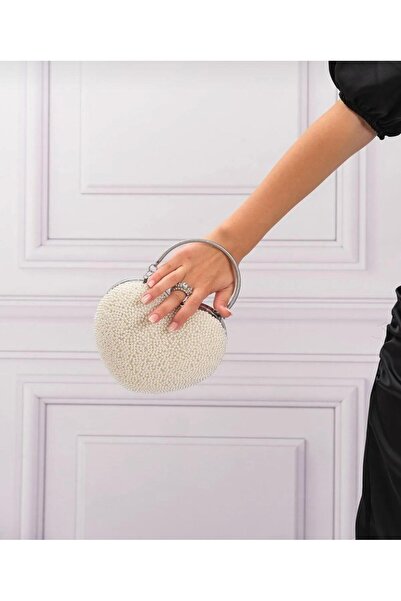 Baykuş Boutique Heart Evening Dress Bag Women's Crystal Stone Hand and Shoulder Strap Evening Dress Bag