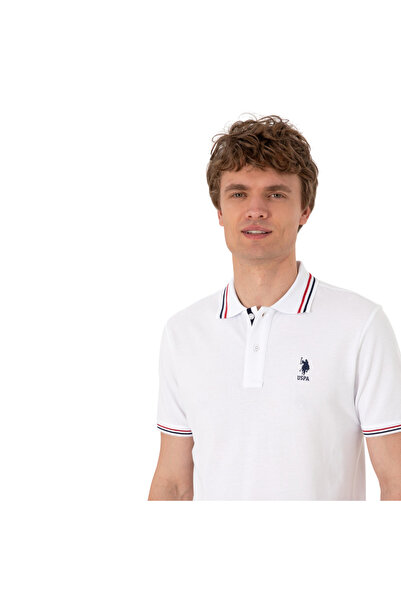 U.S. Polo Assn. Ανδρικό μπλουζάκι με λαιμόκοψη πόλο σε κανονική εφαρμογή, λευκό