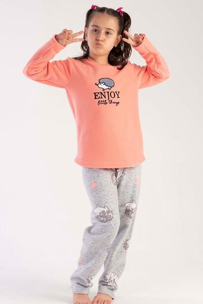 VİENETTA Girl's Yavruağzı Color Long Sleeve Crew Neck Fleece Pajama Set C2T4N0303