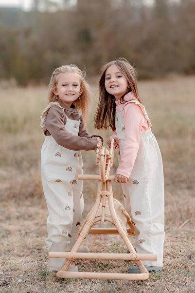 miabambim Croissant Embroidered Girl's Jumpsuit Beige