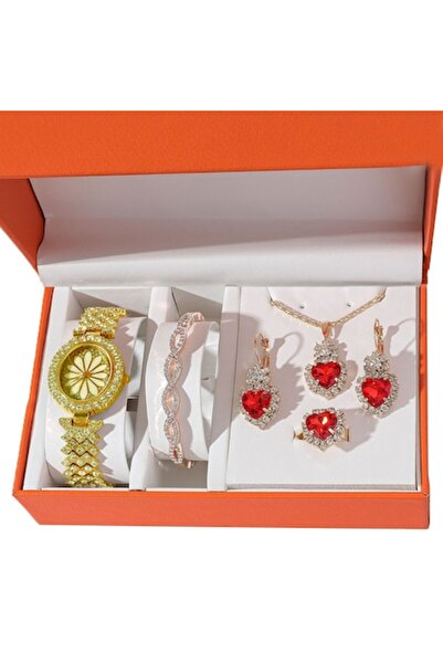 OptimStar Set bijuterii, ceas auriu, bratara, colier, inel, cercei, accesorii femei, pentru ocazii, business