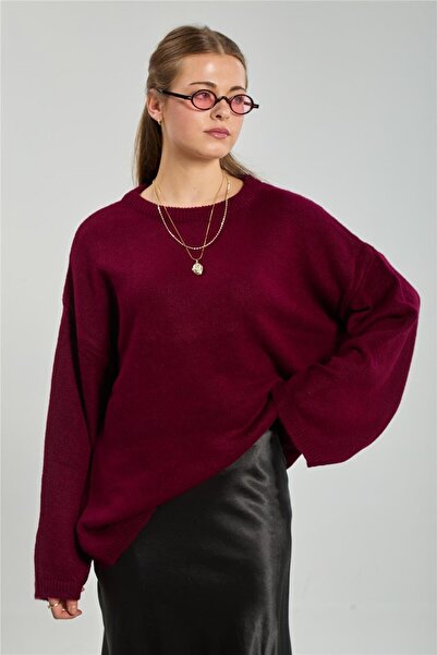 BARRELS AND OIL Women's Crew Neck Knit Sweater - Burgundy