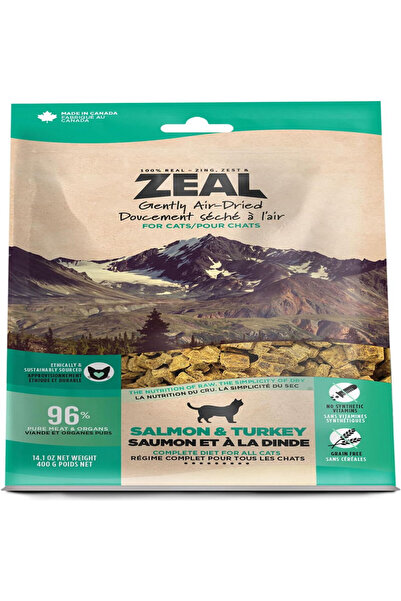 ZEAL سمك السلمون والديك الرومي المجفف بالهواء بلطف للقطط 14 أونصة/400 جرام