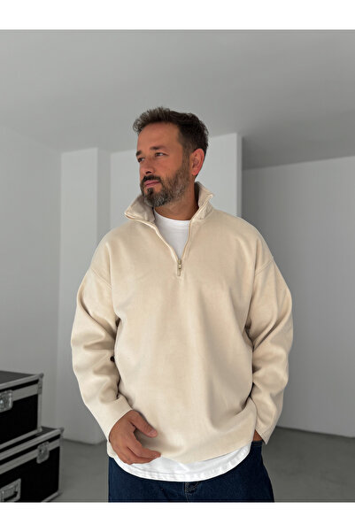 BYBASICMAN Бежева флісова кофта з напівзастібкою на блискавці TW-7048