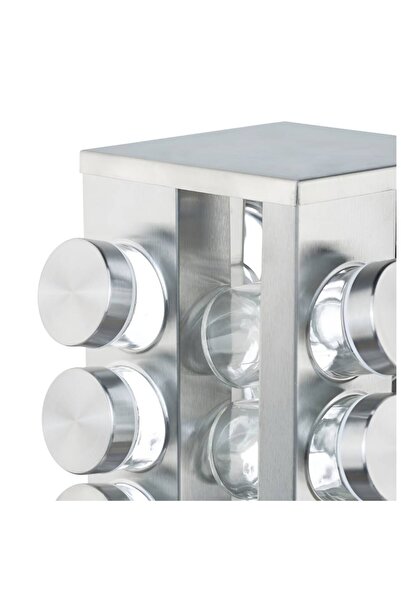 NEO Σετ 16 βάζων μπαχαρικών με περιστρεφόμενη βάση, από ανοξείδωτο ατσάλι, φορητό, ασημί,