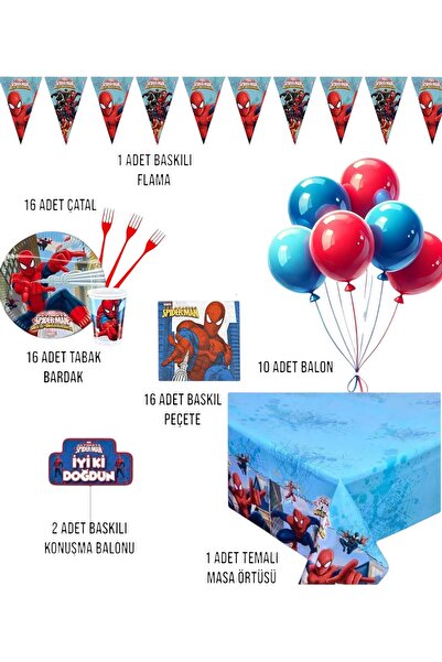 Evabrite Spiderman 16 Person Birthday Party Set - Spiderman Concept Party Decorations