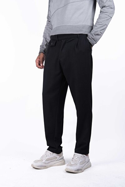 Ex-pent Erkek Kendinden Kemerli Klasik Siyah Pantolon