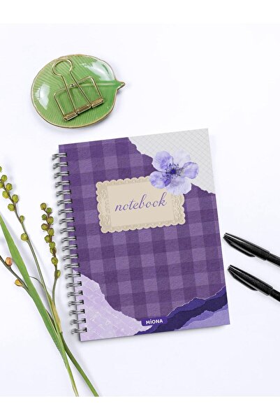 Miona A5 Spiralli Okul Defteri 120 Sayfa 4 lü Set Mor Temalı 2 Kareli - 2 Çizgili, Defter, Notebook