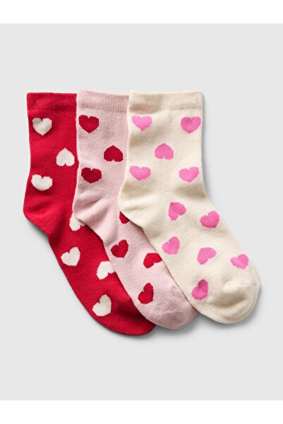 GAP Kız Çocuk Çok Renkli 3'lü Kalp Desenli Crew Çorap Seti