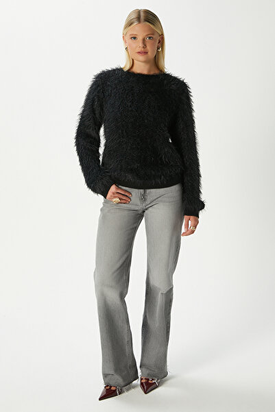 Ritnice Women's Matcha Soft Bearded Boat Neck Black Knitwear Sweater