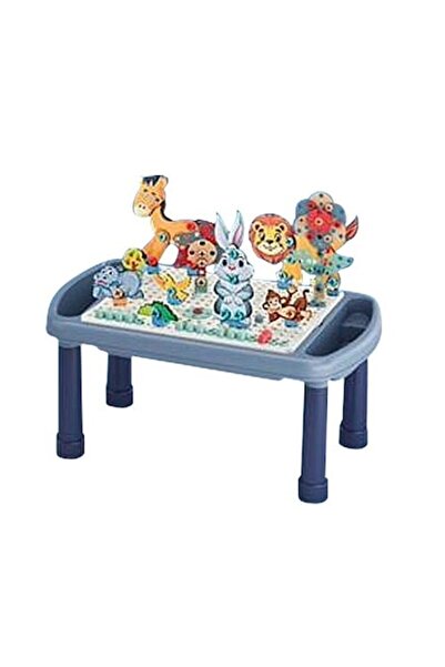 OEM Interactive Mosaic Work Table 5-in-1, 339 pieces, blue color, animal construction, toy drill include