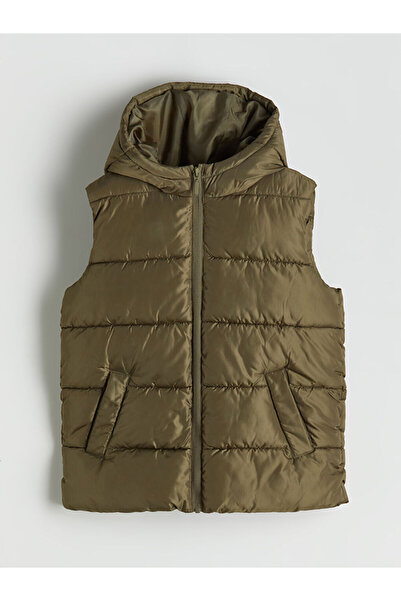 LC Waikiki Khaki K Hooded Boy's Puffer Vest Made of Water Repellent and Windp...
