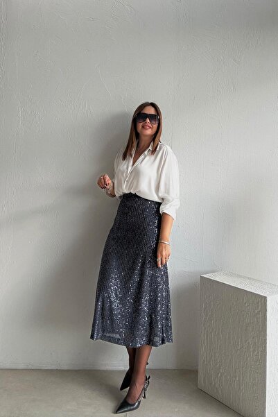 ELVAN TOLON Anthracite Lined Sequin Skirt