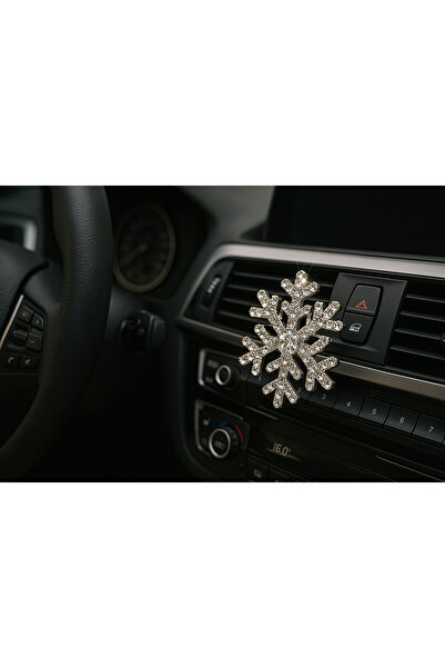 Çiçek Antalya Silver Stone Snowflake Car Interior Air Conditioning Ornament – 4 cm Shining Crystal Design