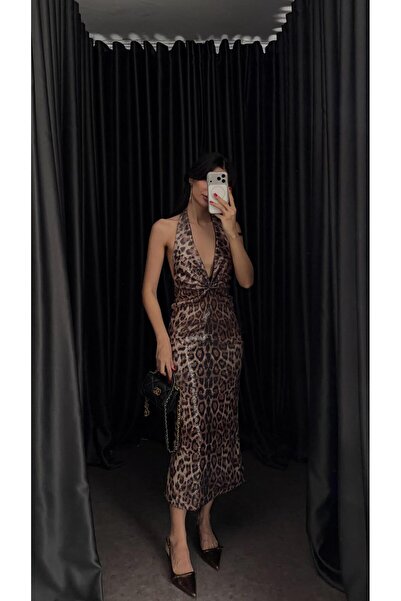 HAZELANNA Payetli Leopar Elbise