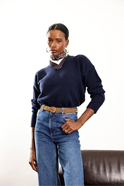 5in1Canpolat Lacivert Bisiklet Yaka Yumuşak Dokulu Triko 251297