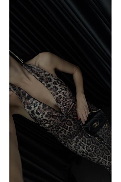 HAZELANNA Payetli Leopar Elbise