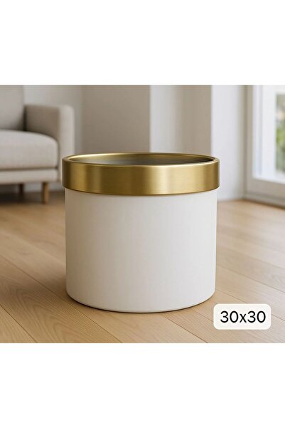 RUZGARCİCEK Rüzgar Yapay Çiçekçilik 30 x 30 krem renk Gold Kapaklı metal saksı