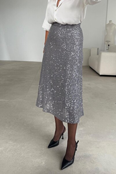 ELVAN TOLON Silver Lined Sequin Skirt