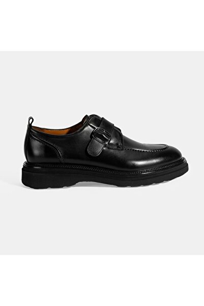 Desa Men's Black Adjustable Buckle Leather Casual Shoes