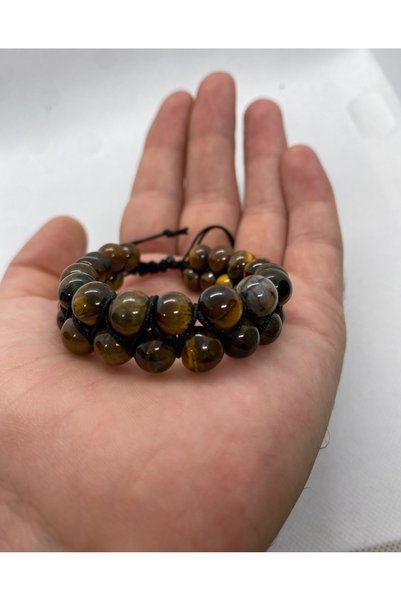 Efulim Hediyelik Natural Tiger's Eye Macrame Bracelet, Adjustable 8 mm Aaa Quality