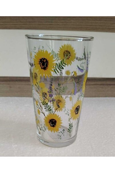 Mask Rak le Ayçiçeği Dekorlu Cam Meşrubat,Su Bardağı 570 cc