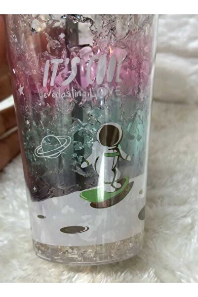 MutfakMarket Cup with Straw, Water Bottle, Cute Drinking Bowl, 450 Ml, with Double Astronaut Figures