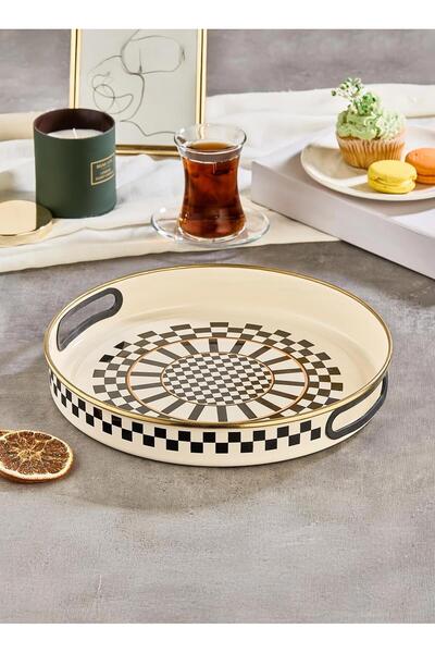 Altabi Prime Cream Enamel Frying Pan – 22 cm and Enamel Serving Tray 28 cm