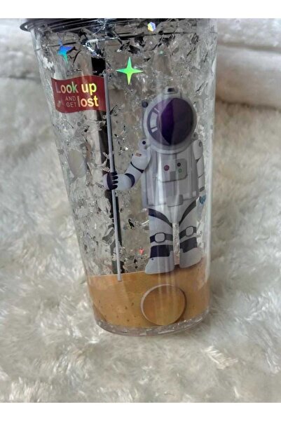 MutfakMarket Cup with Straw, Water Bottle, Cute Drinking Bowl, 450 Ml, with Double Astronaut Figures