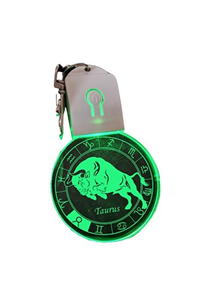 T&M Personalizare Breloc LED acrilic - Zodiac Taur rotund - Horoscop, multicolor