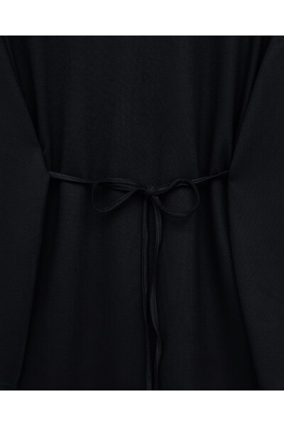 Modamorfo Round Neck Tie-Waist Combed Cotton Tunic -Black