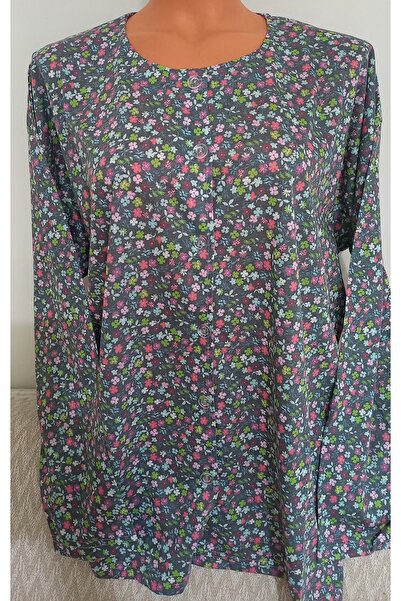 Anne Er Clothing Printed Combed Cotton Blouse with Front Buttons and Crew Neck Patterned