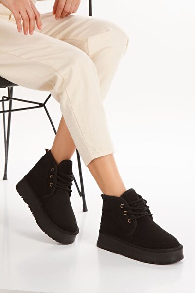 EPTC Kadın Siyah Renk Kalın Taban Bağcıklı Günlük Bot