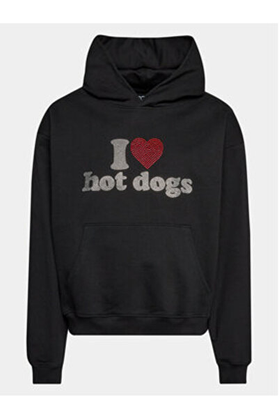 2005 Unisex Φούτερ με Κουκούλα Hot Dog Μαύρο