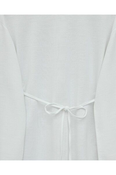 Modamorfo Round Neck Tunic with Tie Waist in Combed Cotton - White