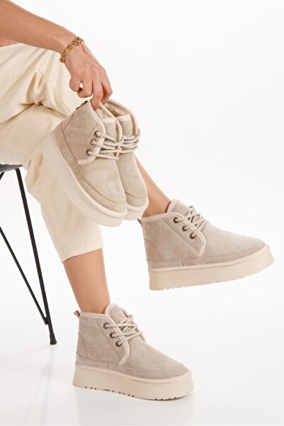 EPTC Жіночі кремові черевики на товстій підошві зі шнурівкою для щоденного носіння