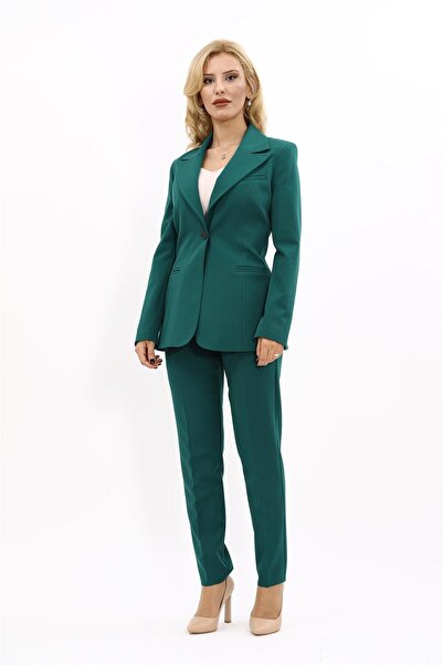 ÖNDER ÖZSOY Yakalı Klasik Ceket & Boru Paça Pantolon Takım-Zümrüt