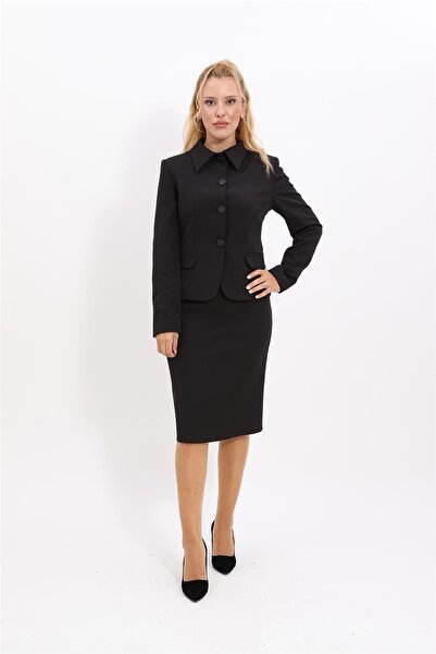 ÖNDER ÖZSOY Peplum Ceket & Kalem Etek Takım-Siyah