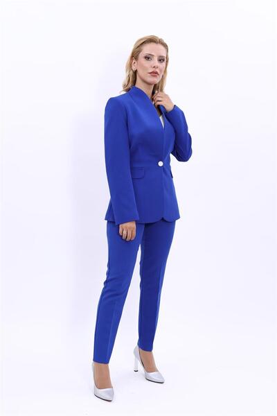 ÖNDER ÖZSOY Yakasız Ceket & Boru Paça Pantolon Takım-Saks