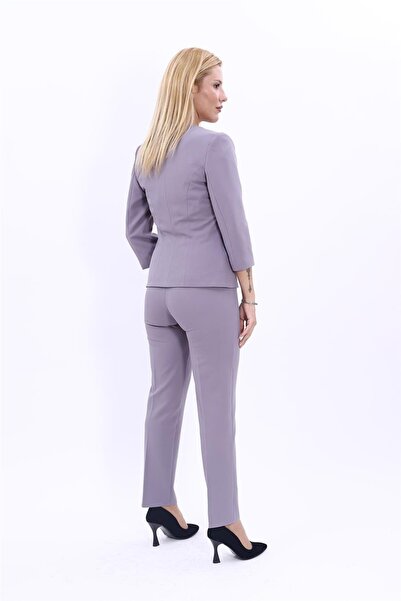 ÖNDER ÖZSOY Sıfır Yaka Düz Kısa Ceket & Dar Paça Pantolon-Antrasit