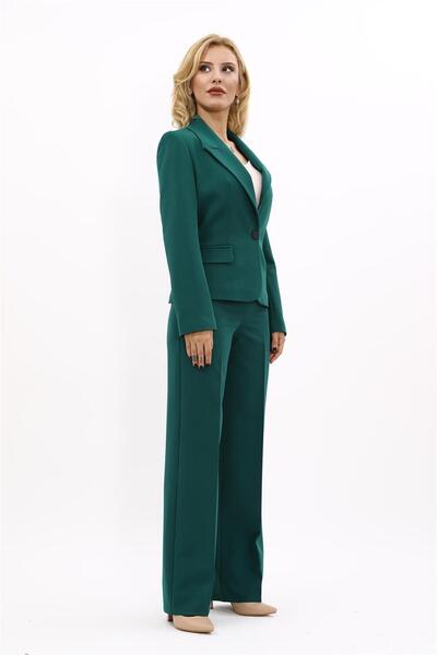 ÖNDER ÖZSOY Erkek Yaka Tek Düğmeli Klasik Ceket & Bol Paça Pantolon-Zümrüt