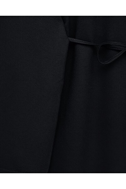 Modamorfo Round Neck Tie-Waist Combed Cotton Tunic -Black