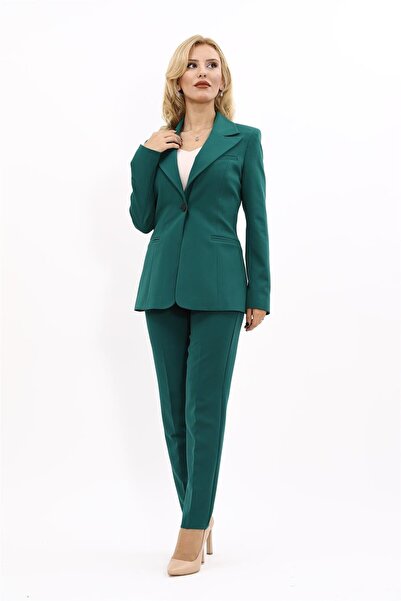 ÖNDER ÖZSOY Yakalı Klasik Ceket & Boru Paça Pantolon Takım-Zümrüt