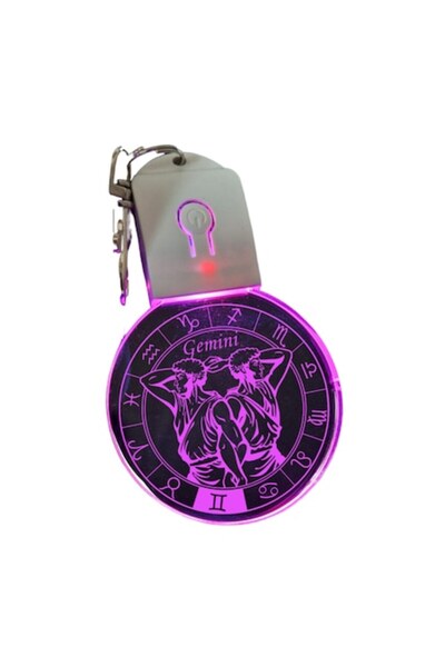 T&M Personalizare Breloc LED - Zodiac Gemeni Rotund - Horoscop cu Baterie, Mu...