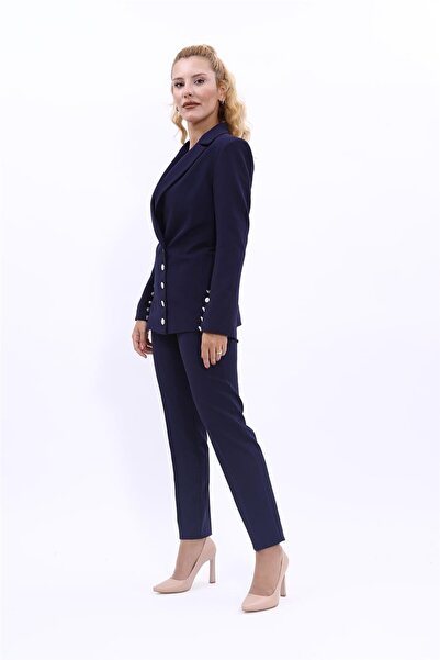 ÖNDER ÖZSOY İspanyol Kol Ceket & Boru Paça Pantolon Takım-Lacivert