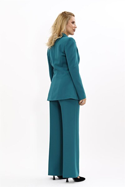 ÖNDER ÖZSOY Erkek Yaka Tek Düğmeli Klasik Ceket & Bol Paça Pantolon Takım-Petrol