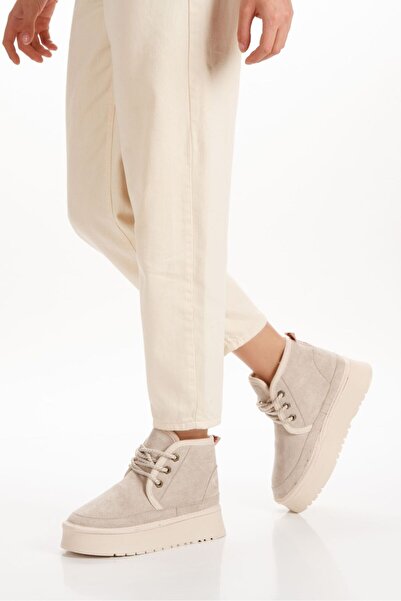 EPTC Жіночі кремові черевики на товстій підошві зі шнурівкою для щоденного носіння