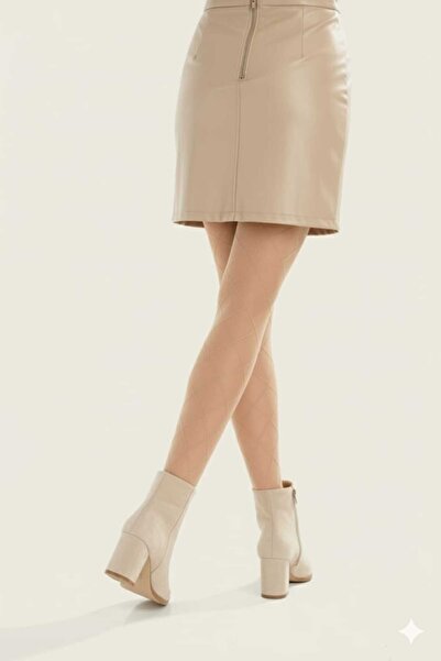 bashrol Bej Süet Kadın Sivri Burun Kalın Ökçeli Yandan Fermuarlı Bot Casual Günlük Yeni Sezon