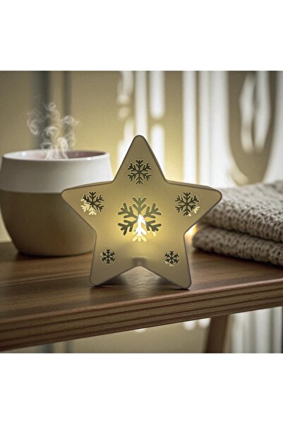 RubaTrend Yılbaşı Temali Tealight Mumluk Yıldız Lamba Kar Tanesi Ledli