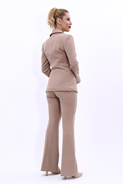 ÖNDER ÖZSOY Erkek Yaka Düğme Detaylı Ceket & İspanyol Paça Pantolon-Taş